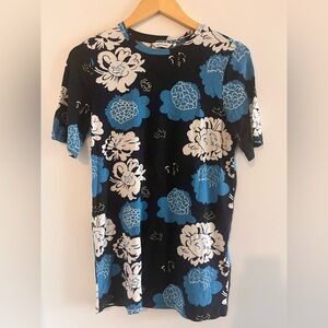 Marimekko Pieni Pioni Blue Floral Print Shortsleeve Shirt - XS